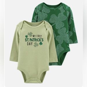 Carter's 2 Bodysuits My First St. Patrick's Day & Shamrock pattern 9 months NWT